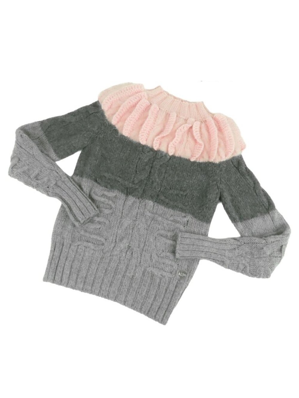 Chanel Sweater Pink Gray Alpaca Long Sleeve Knit Top 34